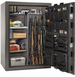 large gray marbled safe open to show all the room and capabilities