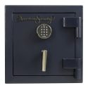 small blue safe with key pad on the front