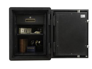 black small safe open to show the spacing available